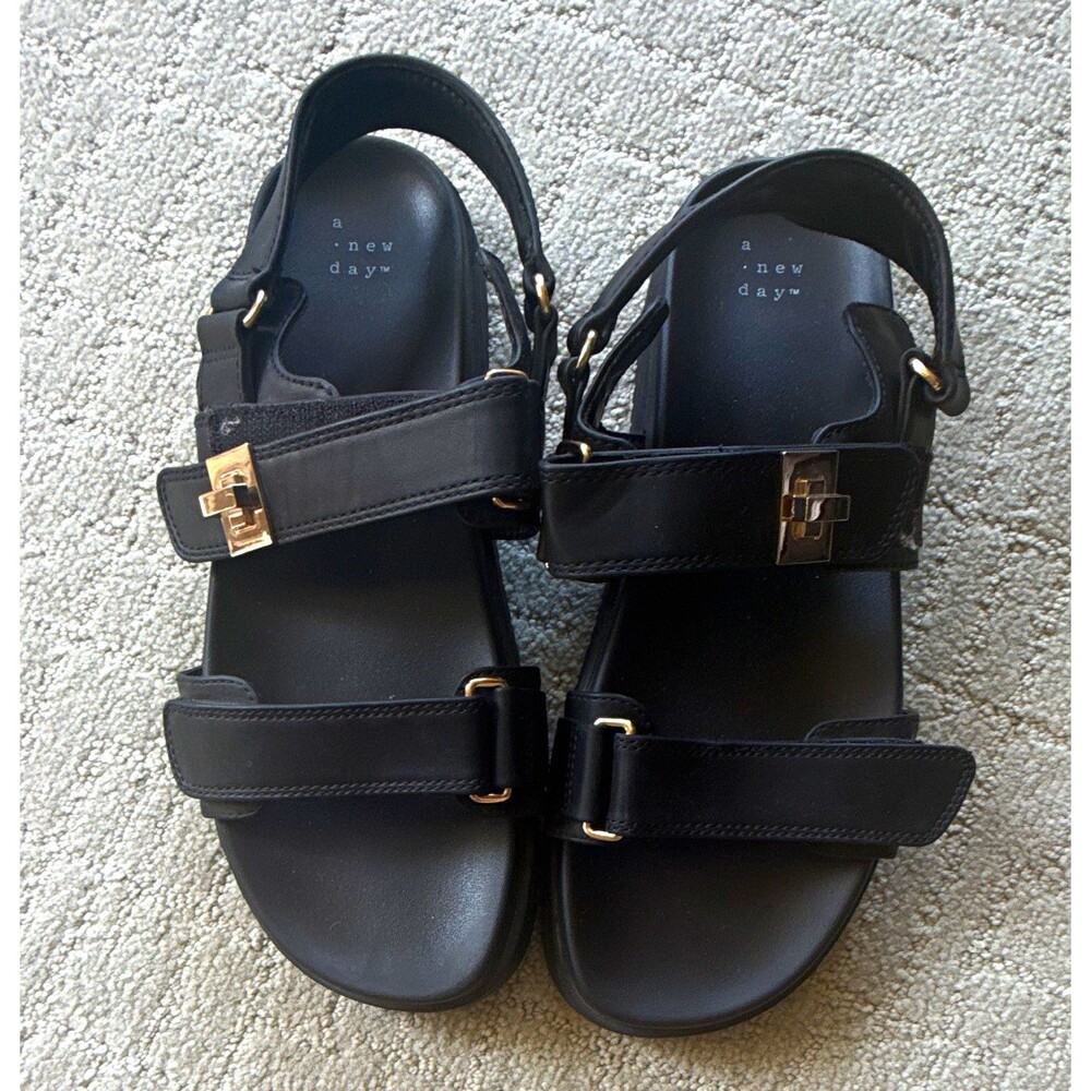 A New Day Women’s Black Strappy Buckle Sandals Adjustable Strap US 10/41